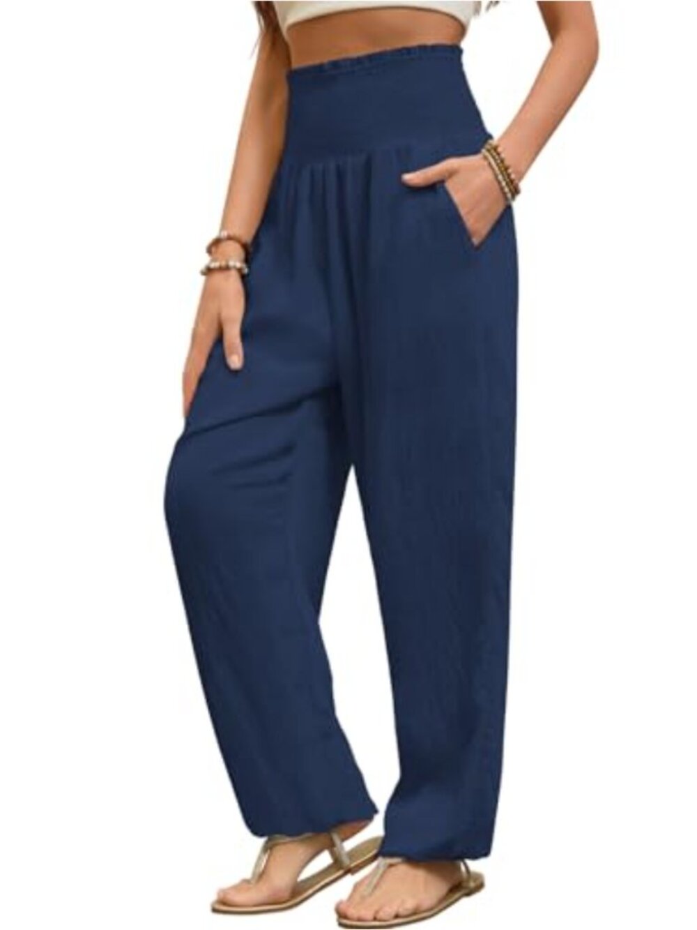 Women's Harem Pants High Rise Flowy Yoga Pants with Pockets Boho